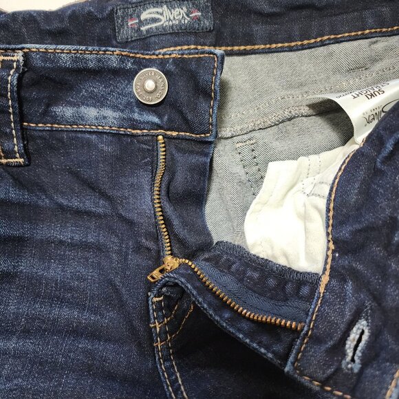 Silver Suki Dark Wash Stretch Denim Mid Rise Straight Leg Jeans - Picture 5 of 9